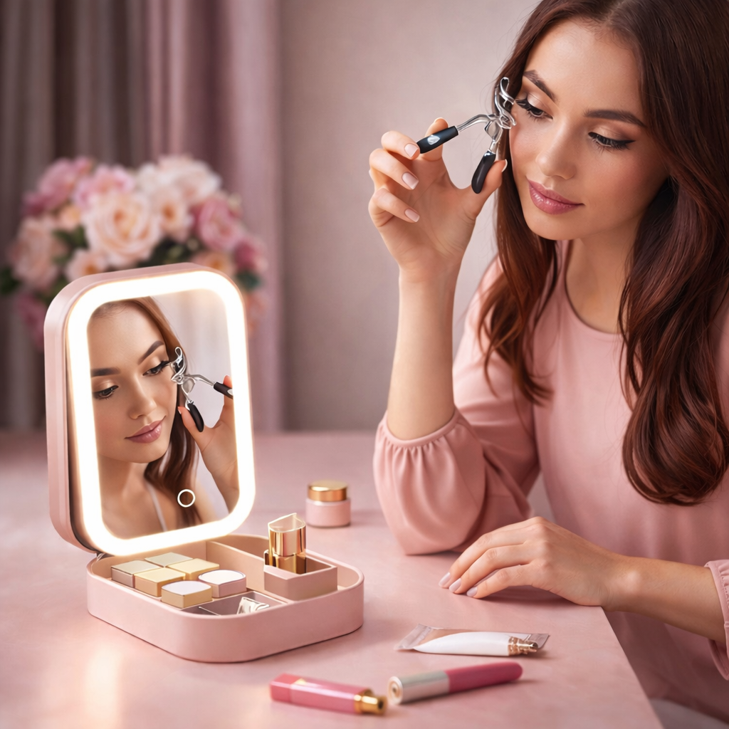 Portable LED Mirror Jewelry Case